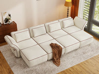 Deluxe Cloud 4-Seater Beige Open Space U-Shaped Sectional | 8-Piece (Includes 4 Ottomans), Bouclé Sherpa-Like Fabric, Easy To Clean