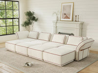 Deluxe Cloud 4-Seater Beige Open Space U-Shaped Sectional | 8-Piece (Includes 4 Ottomans), Bouclé Sherpa-Like Fabric, Easy To Clean