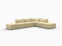 Deluxe Cloud 4-Seater Beige Sofa Set | 6-Piece (Includes 2 Ottomans), Velvet Fabric, Washable Cushion Covers