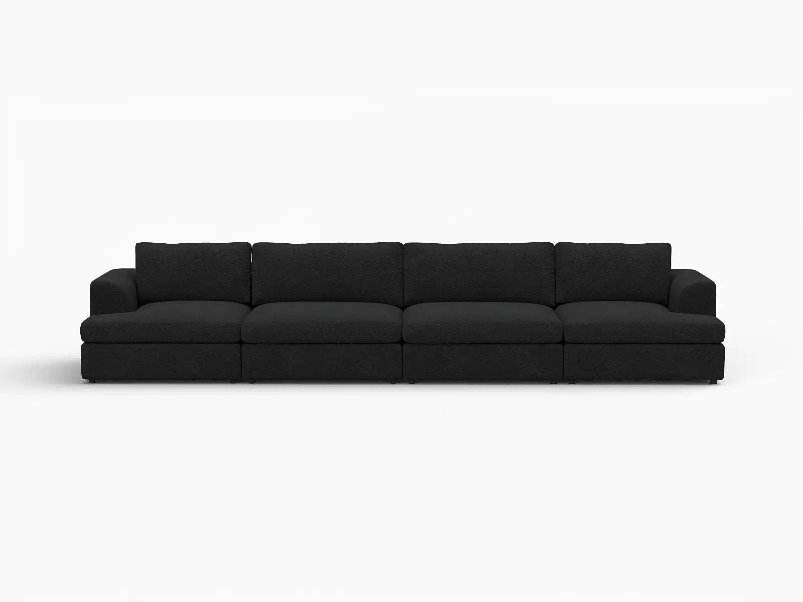 Deluxe Cloud 4-Seater Black Couch Sectional | 4-Piece, Bouclé Sherpa-Like Fabric, Washable Cushion Covers