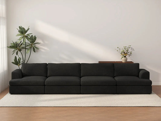 Sofá seccional de 4 plazas Deluxe Cloud negro | 4 piezas, tela tipo bouclé sherpa, fundas de cojín lavables