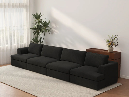 Sofá seccional de 4 plazas Deluxe Cloud negro | 4 piezas, tela tipo bouclé sherpa, fundas de cojín lavables
