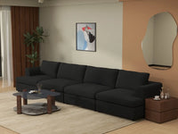 Deluxe Cloud 4-Seater Black Couch Sectional | 4-Piece, Bouclé Sherpa-Like Fabric, Washable Cushion Covers