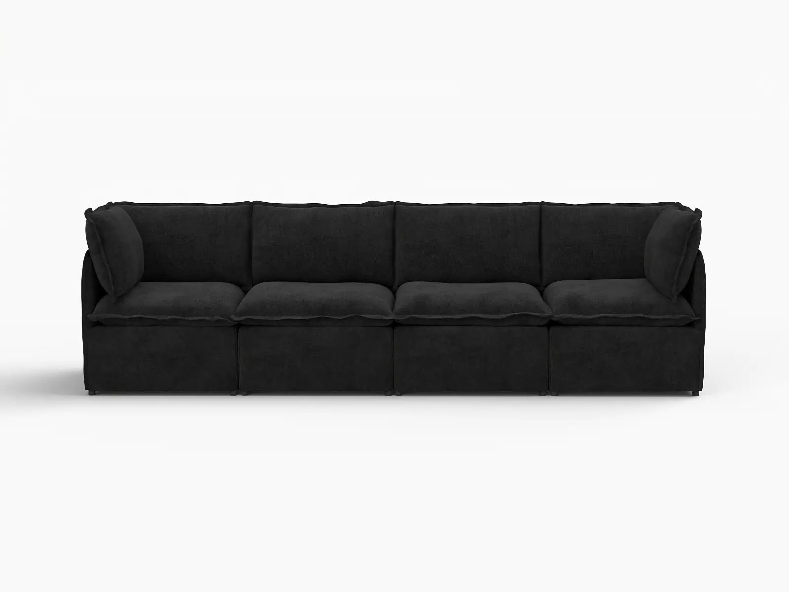 Deluxe Cloud 4-Seater Black Couch Sectional | 4-Piece, Linen Look Poly Fabric, Washable Cushion Covers