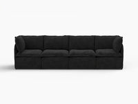 Deluxe Cloud 4-Seater Black Couch Sectional | 4-Piece, Linen Look Poly Fabric, Washable Cushion Covers