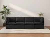 Deluxe Cloud 4-Seater Black Couch Sectional | 4-Piece, Linen Look Poly Fabric, Washable Cushion Covers