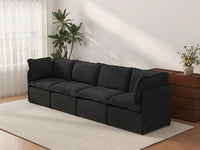 Deluxe Cloud 4-Seater Black Couch Sectional | 4-Piece, Linen Look Poly Fabric, Washable Cushion Covers