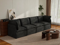 Deluxe Cloud 4-Seater Black Couch Sectional | 4-Piece, Linen Look Poly Fabric, Washable Cushion Covers