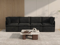 Deluxe Cloud 4-Seater Black Couch Sectional | 4-Piece, Linen Look Poly Fabric, Washable Cushion Covers