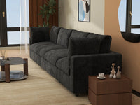Sofá seccional de 4 plazas Deluxe Cloud negro | 4 piezas, tela de chenilla mezcla de lino, fundas de cojín lavables
