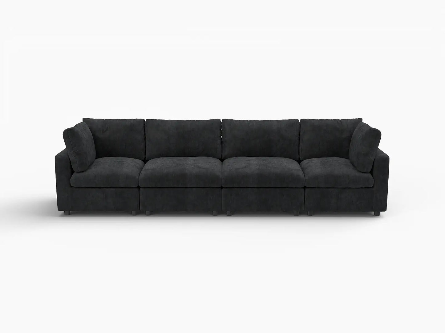 Sofá seccional de 4 plazas Deluxe Cloud negro | 4 piezas, tela de chenilla mezcla de lino, fundas de cojín lavables