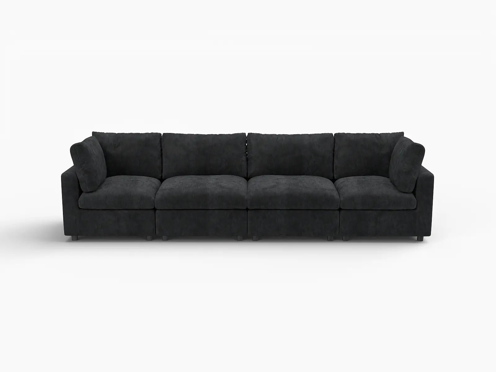 Sofá seccional de 4 plazas Deluxe Cloud negro | 4 piezas, tela de chenilla mezcla de lino, fundas de cojín lavables