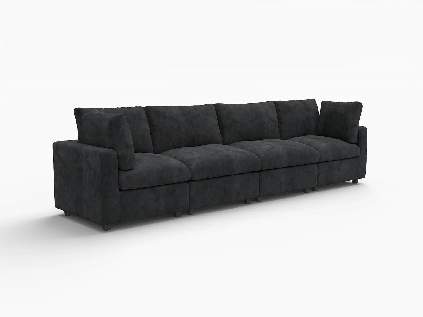 Sofá seccional de 4 plazas Deluxe Cloud negro | 4 piezas, tela de chenilla mezcla de lino, fundas de cojín lavables