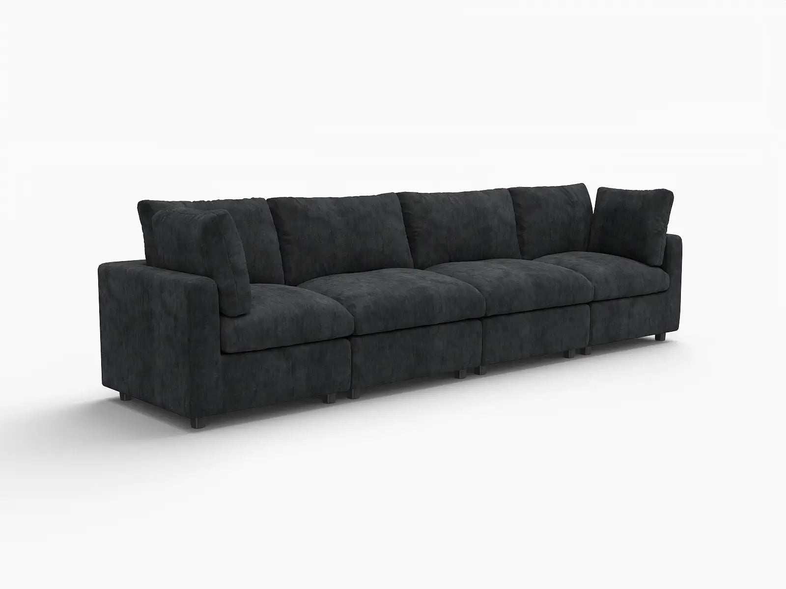 Sofá seccional de 4 plazas Deluxe Cloud negro | 4 piezas, tela de chenilla mezcla de lino, fundas de cojín lavables