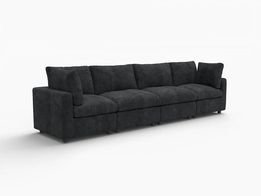 Fundas para sofás seccionales Cloud Lounge | Funda de sofá de chenilla con mezcla de lino negro para 4 plazas