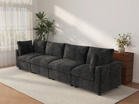 Sofá seccional de 4 plazas Deluxe Cloud negro | 4 piezas, tela de chenilla mezcla de lino, fundas de cojín lavables
