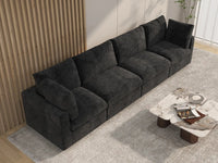 Sofá seccional de 4 plazas Deluxe Cloud negro | 4 piezas, tela de chenilla mezcla de lino, fundas de cojín lavables