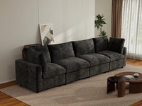 Sofá seccional de 4 plazas Deluxe Cloud negro | 4 piezas, tela de chenilla mezcla de lino, fundas de cojín lavables