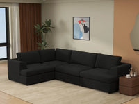 Deluxe Cloud 4-Seater Black L-Shaped Sectional | 4-Piece, Bouclé Sherpa-Like Fabric, Washable Cushion Covers