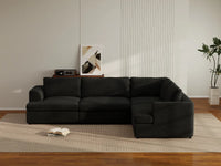 Deluxe Cloud 4-Seater Black L-Shaped Sectional | 4-Piece, Bouclé Sherpa-Like Fabric, Washable Cushion Covers
