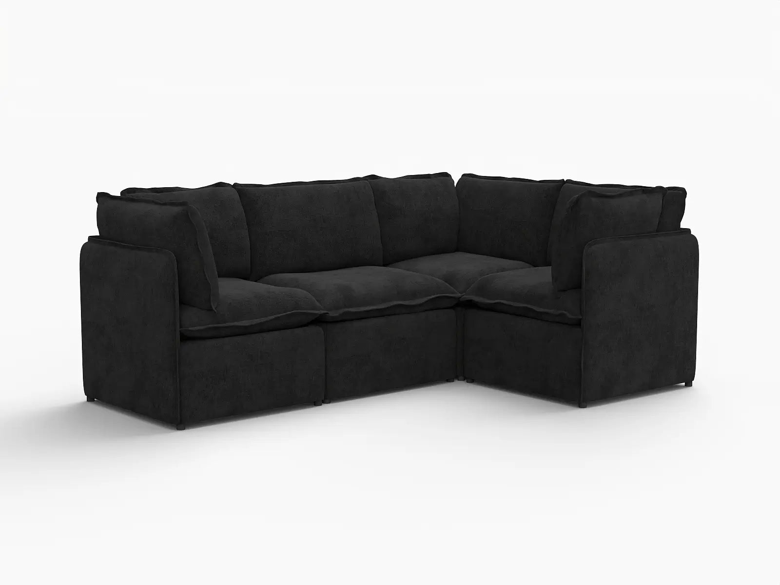Deluxe Cloud 4-Seater Black L-Shaped Sectional | 4-Piece, Linen Look Poly Fabric, Washable Cushion Covers