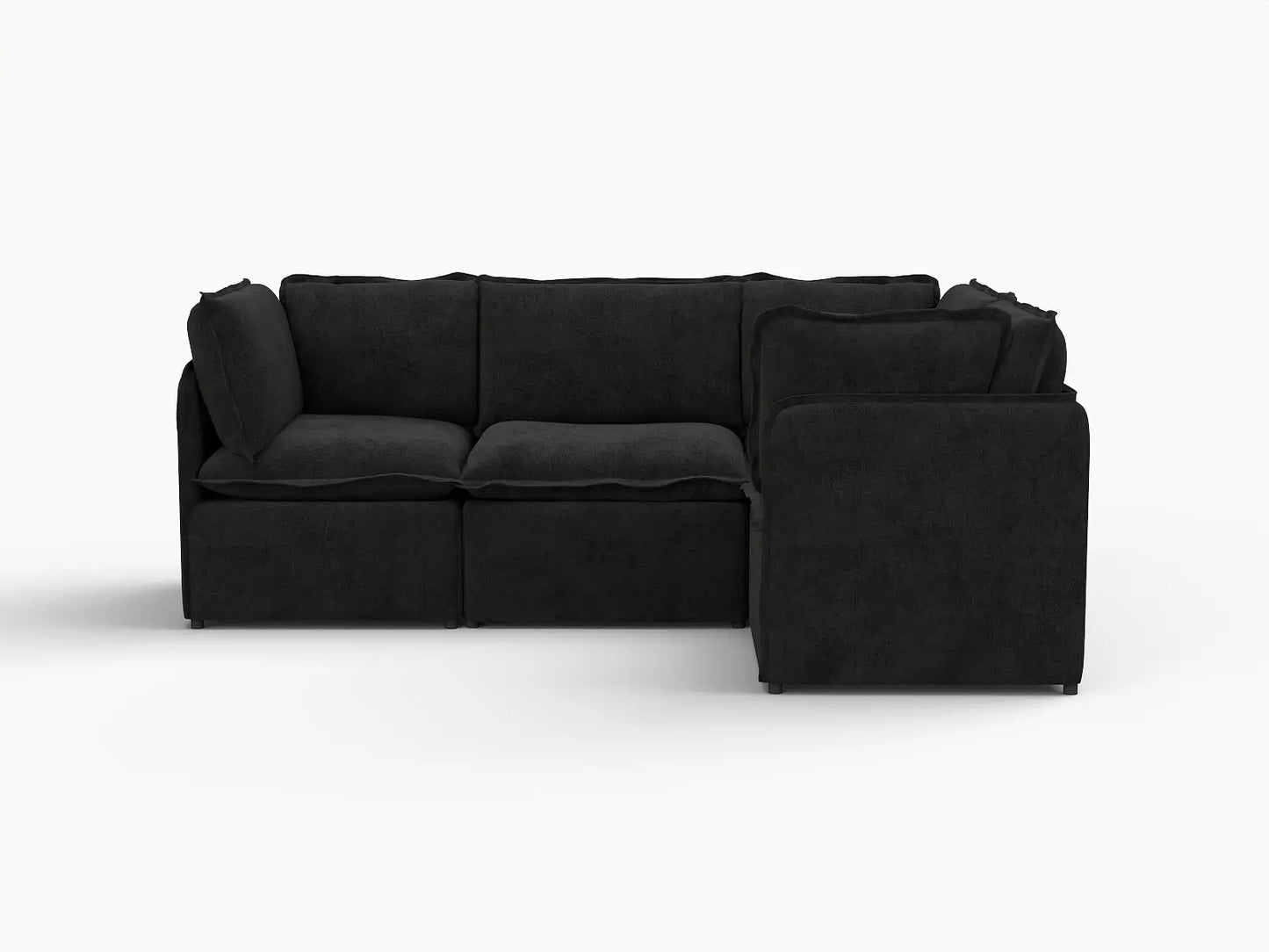 Deluxe Cloud 4-Seater Black L-Shaped Sectional | 4-Piece, Linen Look Poly Fabric, Washable Cushion Covers