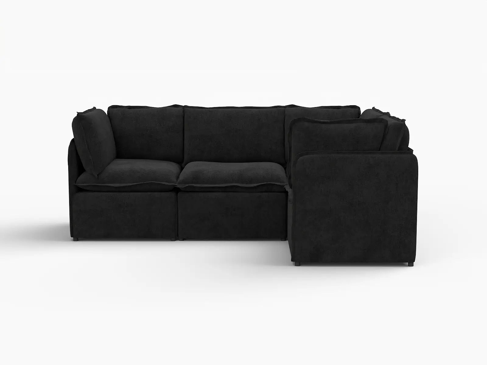 Deluxe Cloud 4-Seater Black L-Shaped Sectional | 4-Piece, Linen Look Poly Fabric, Washable Cushion Covers