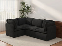 Deluxe Cloud 4-Seater Black L-Shaped Sectional | 4-Piece, Linen Look Poly Fabric, Washable Cushion Covers