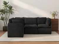 Deluxe Cloud 4-Seater Black L-Shaped Sectional | 4-Piece, Linen Look Poly Fabric, Washable Cushion Covers