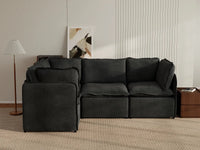 Deluxe Cloud 4-Seater Black L-Shaped Sectional | 4-Piece, Linen Look Poly Fabric, Washable Cushion Covers