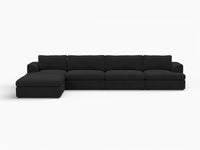 Deluxe Cloud 4-Seater Black L-Shaped Sectional | 5-Piece (Includes 1 Ottoman), Bouclé Sherpa-Like Fabric, Washable Cushion Covers