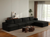 Deluxe Cloud 4-Seater Black L-Shaped Sectional | 5-Piece (Includes 1 Ottoman), Bouclé Sherpa-Like Fabric, Washable Cushion Covers