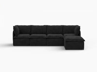 Deluxe Cloud 4-Seater Black L-Shaped Sectional | 5-Piece (Includes 1 Ottoman), Linen Look Poly Fabric, Washable Cushion Covers