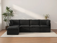 Deluxe Cloud 4-Seater Black L-Shaped Sectional | 5-Piece (Includes 1 Ottoman), Linen Look Poly Fabric, Washable Cushion Covers