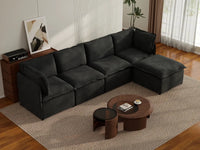 Deluxe Cloud 4-Seater Black L-Shaped Sectional | 5-Piece (Includes 1 Ottoman), Linen Look Poly Fabric, Washable Cushion Covers