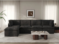 Deluxe Cloud 4-Seater Black L-Shaped Sectional | 5-Piece (Includes 1 Ottoman), Linen Look Poly Fabric, Washable Cushion Covers