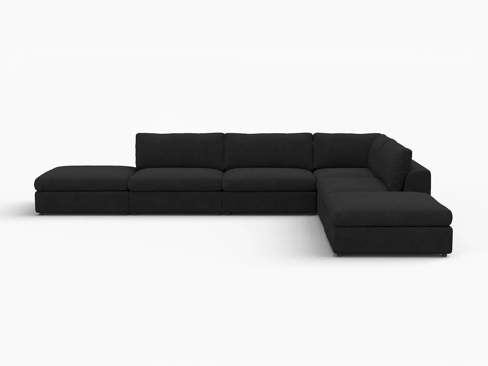 Deluxe Cloud 4-Seater Black L-Shaped Sectional | 6-Piece (Includes 2 Ottomans), Bouclé Sherpa-Like Fabric, Washable Cushion Covers