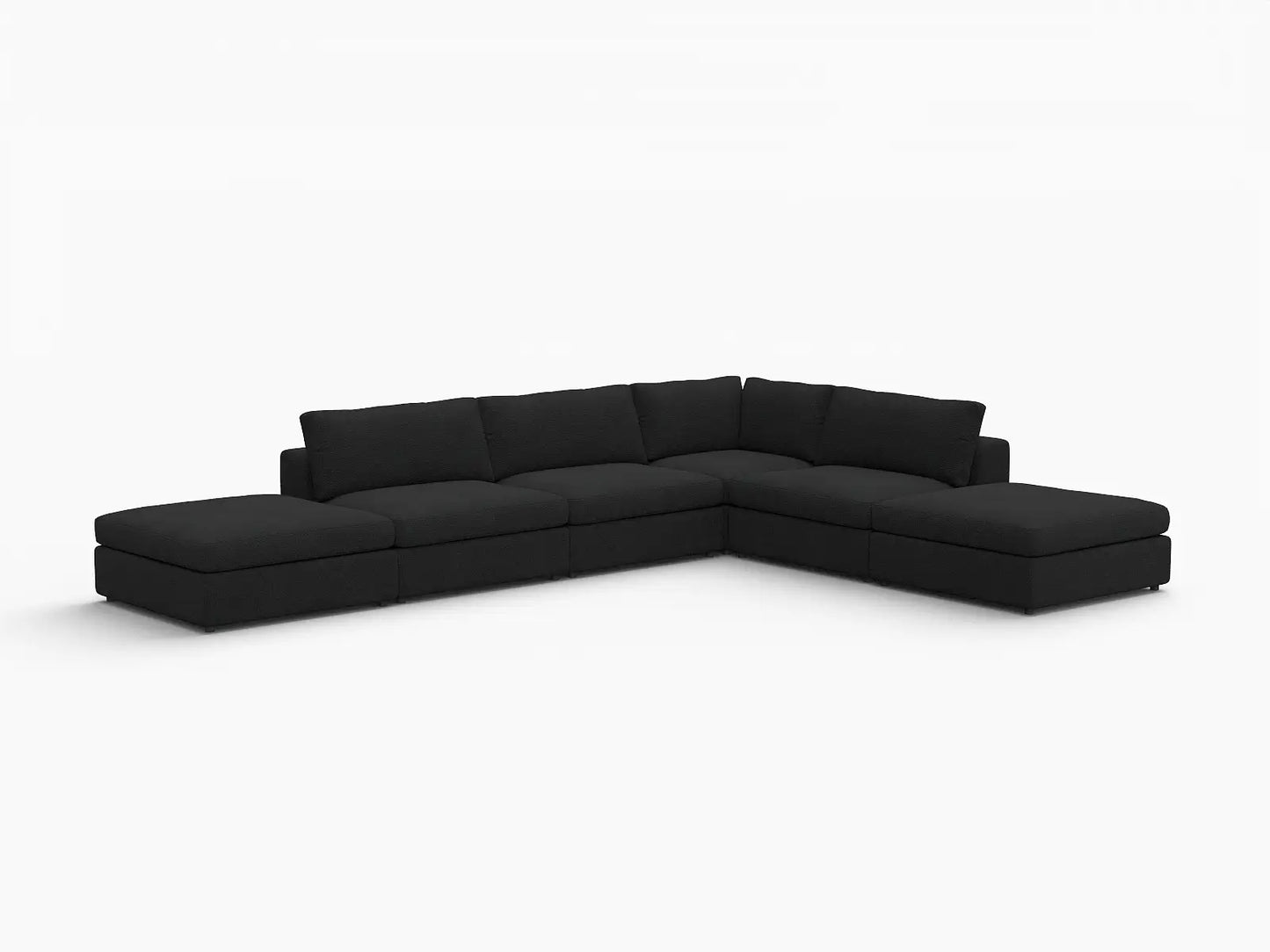 Deluxe Cloud 4-Seater Black L-Shaped Sectional | 6-Piece (Includes 2 Ottomans), Bouclé Sherpa-Like Fabric, Washable Cushion Covers