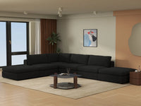 Deluxe Cloud 4-Seater Black L-Shaped Sectional | 6-Piece (Includes 2 Ottomans), Bouclé Sherpa-Like Fabric, Washable Cushion Covers