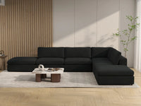 Deluxe Cloud 4-Seater Black L-Shaped Sectional | 6-Piece (Includes 2 Ottomans), Bouclé Sherpa-Like Fabric, Washable Cushion Covers
