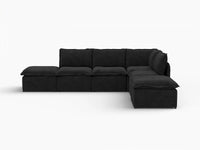 Deluxe Cloud 4-Seater Black L-Shaped Sectional | 6-Piece (Includes 2 Ottomans), Linen Look Poly Fabric, Washable Cushion Covers