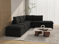 Deluxe Cloud 4-Seater Black L-Shaped Sectional | 6-Piece (Includes 2 Ottomans), Linen Look Poly Fabric, Washable Cushion Covers