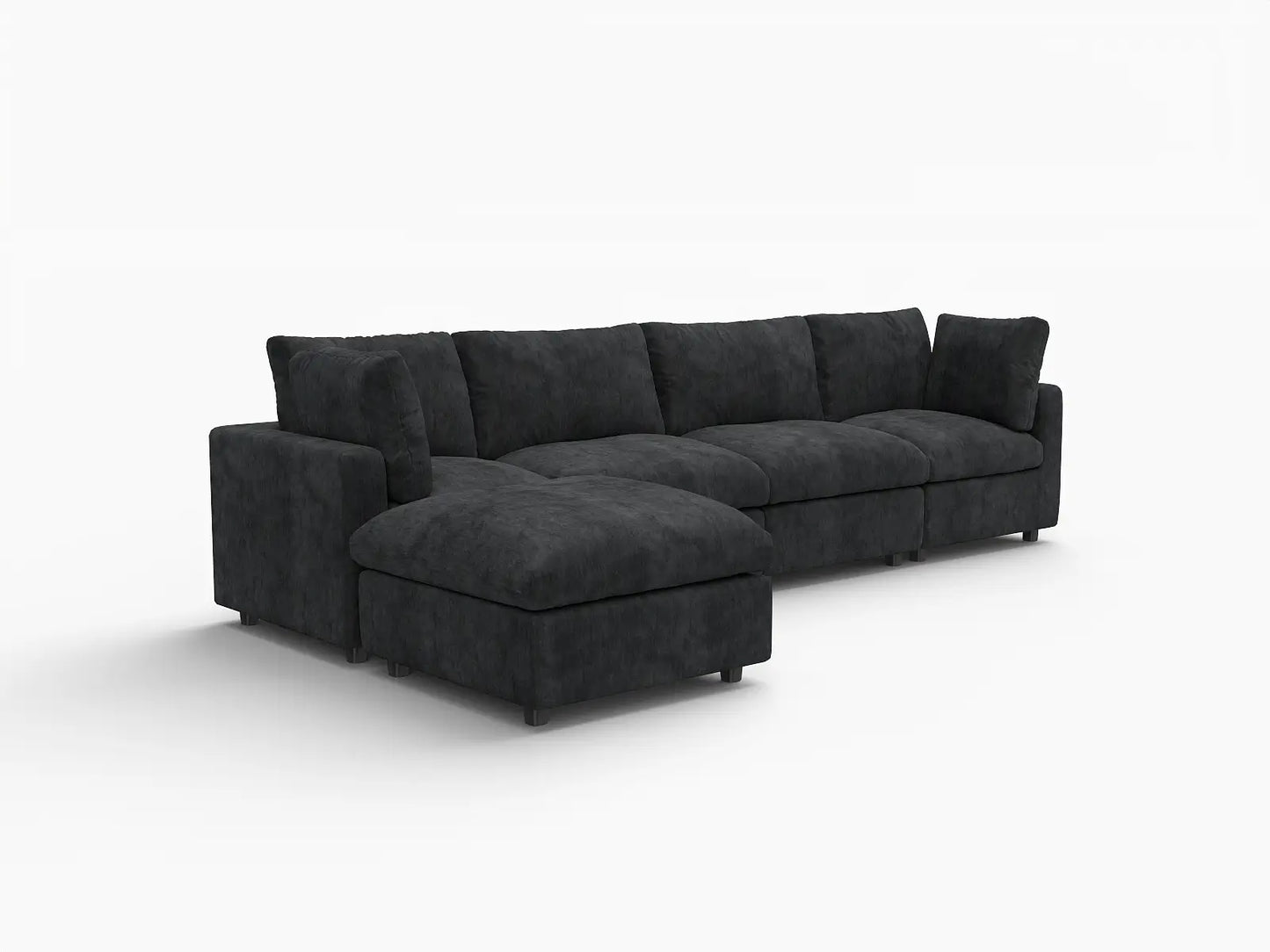 Fundas de sofá seccional Lounge Cloud | Funda de sofá de chenilla de lino negro para 4 plazas con 1 otomana