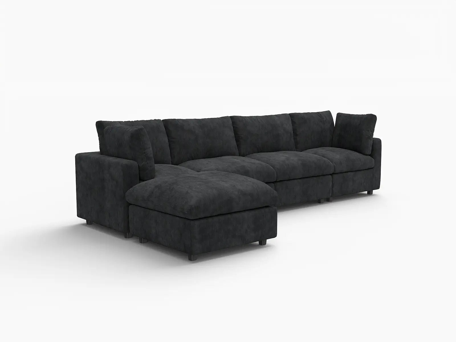 Fundas de sofá seccional Lounge Cloud | Funda de sofá de chenilla de lino negro para 4 plazas con 1 otomana