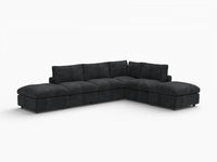 Seccional en L Deluxe Cloud de 4 asientos negro | 6 piezas (incluye 2 otomanas), tela de chenilla de lino, fundas de cojín lavables