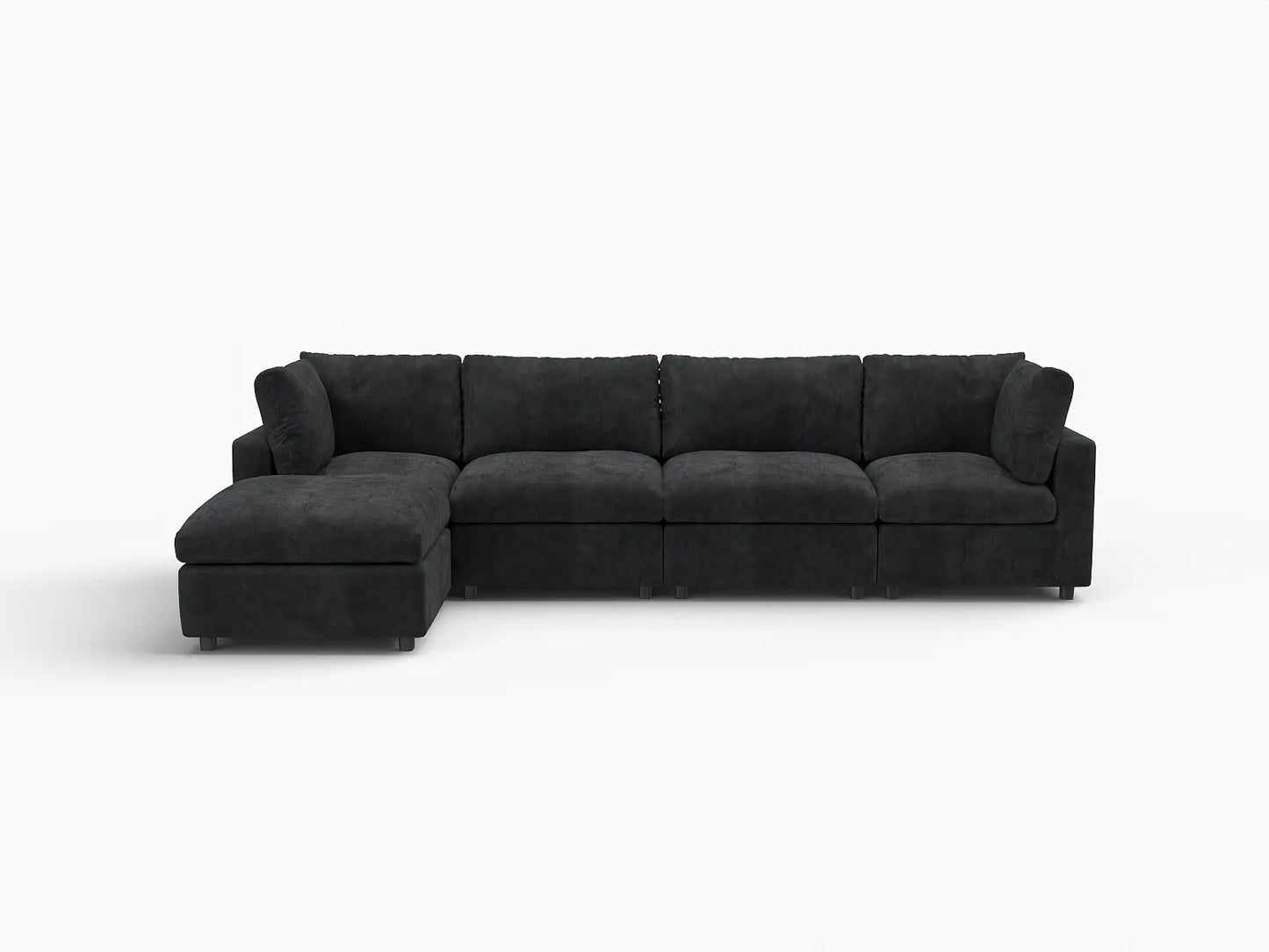 Fundas de sofá seccional Lounge Cloud | Funda de sofá de chenilla de lino negro para 4 plazas con 1 otomana