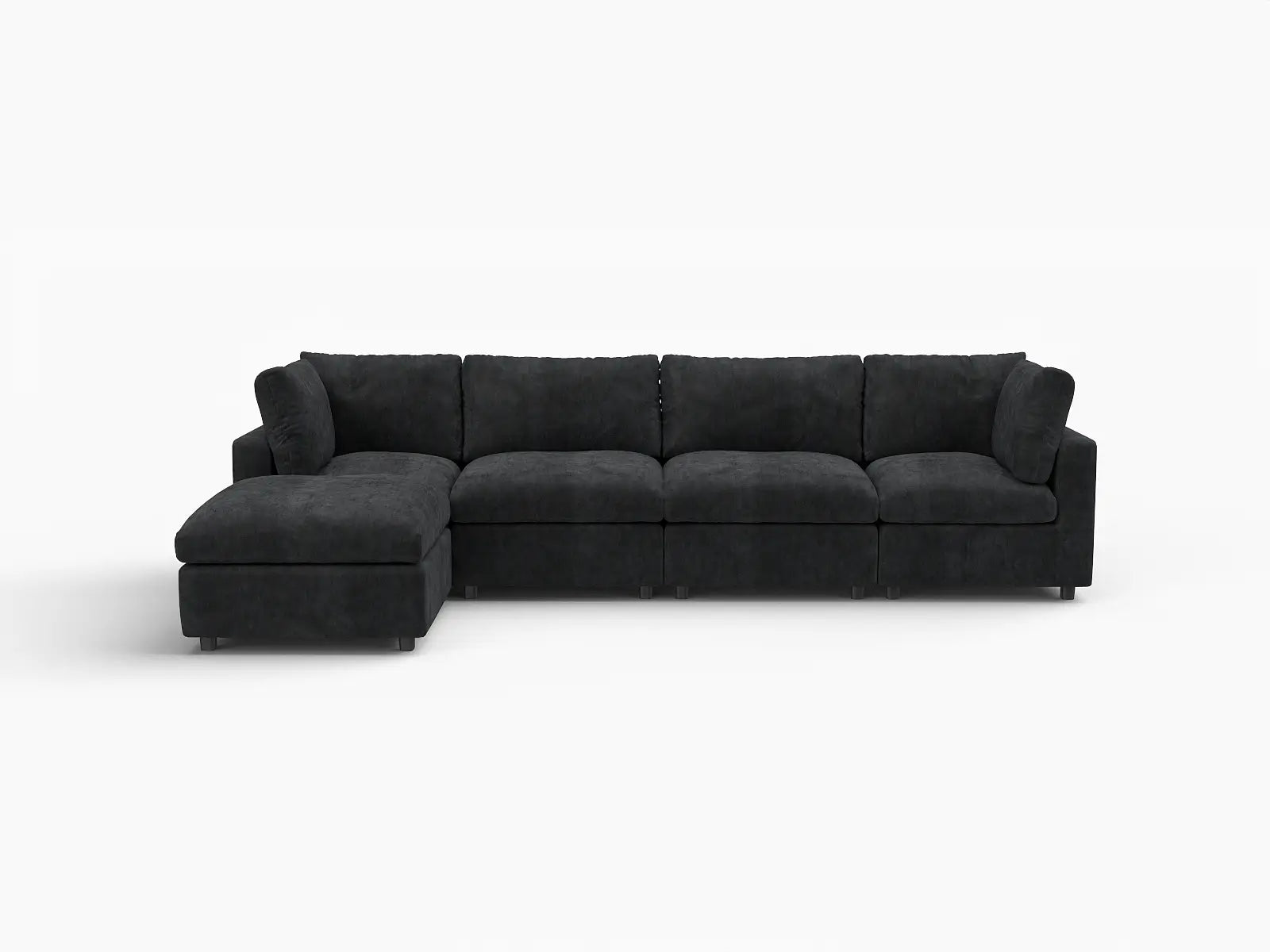 Fundas de sofá seccional Lounge Cloud | Funda de sofá de chenilla de lino negro para 4 plazas con 1 otomana