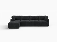 Fundas de sofá seccional Lounge Cloud | Funda de sofá de chenilla de lino negro para 4 plazas con 1 otomana