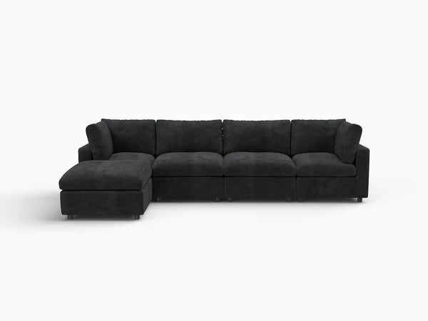 Fundas de sofá seccional Lounge Cloud | Funda de sofá de chenilla de lino negro para 4 plazas con 1 otomana