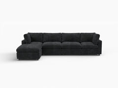 Fundas de sofá seccional Lounge Cloud | Funda de sofá de chenilla de lino negro para 4 plazas con 1 otomana